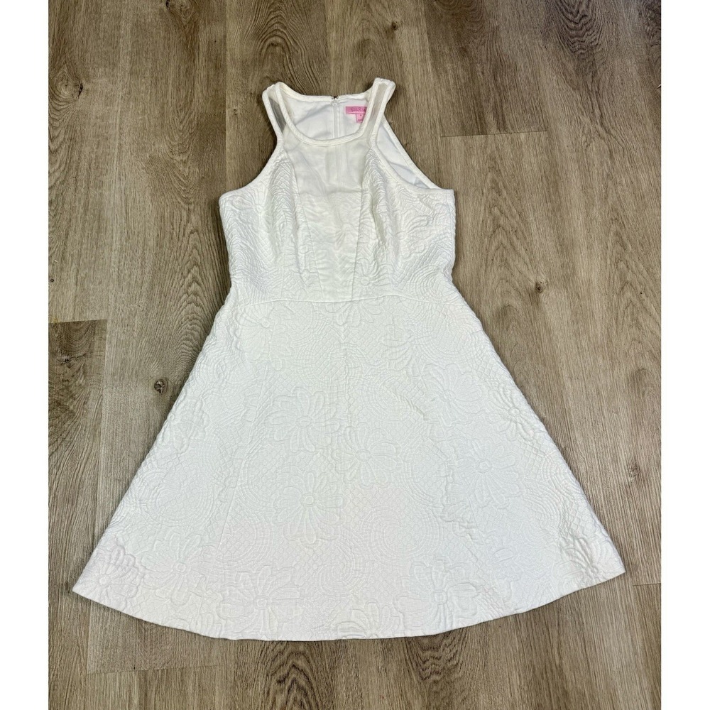Lilly Pulitzer White Floral Textured Sleeveless Halter Fit & Flare Dress 6